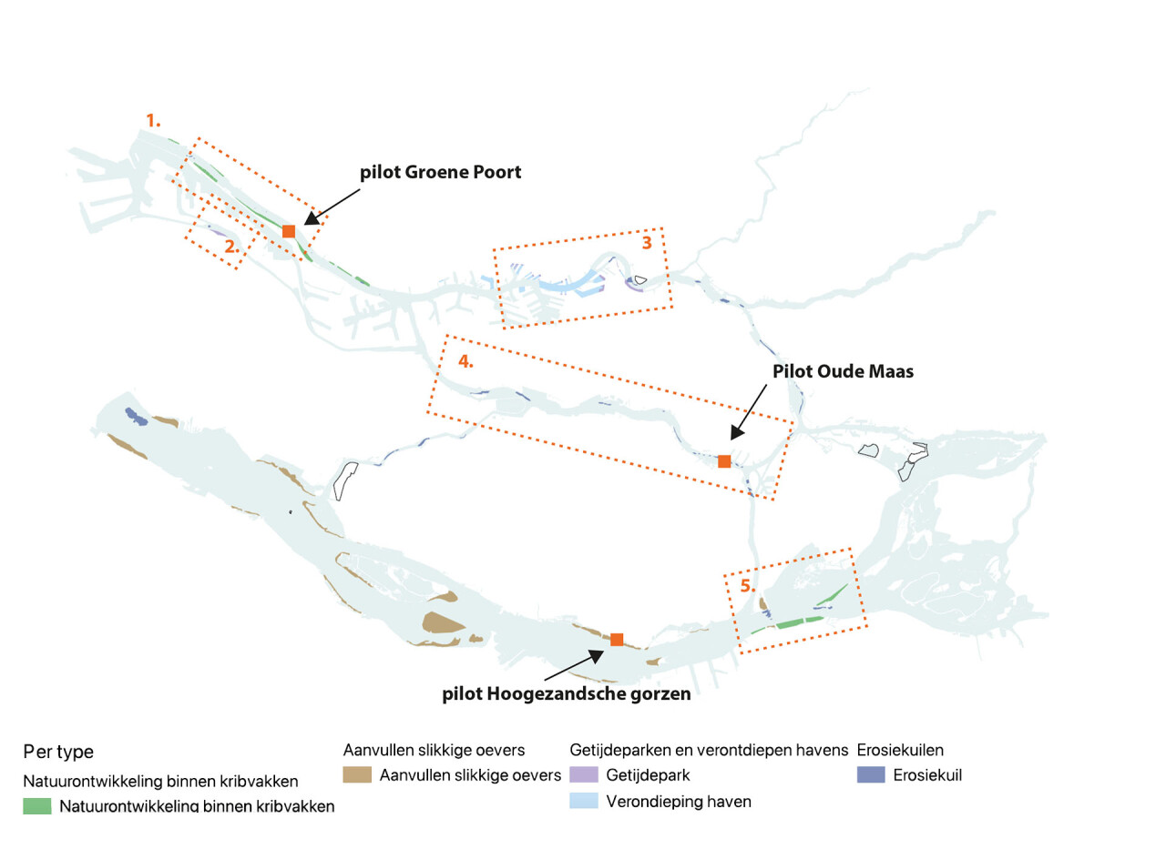 Gebiedskaart pilots Proeftuin sediment Rijnmond