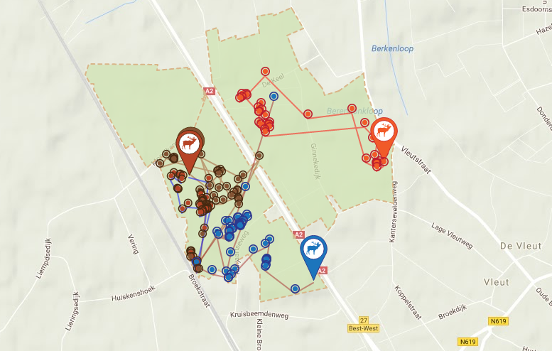 Zenderkaart met posities edelherten