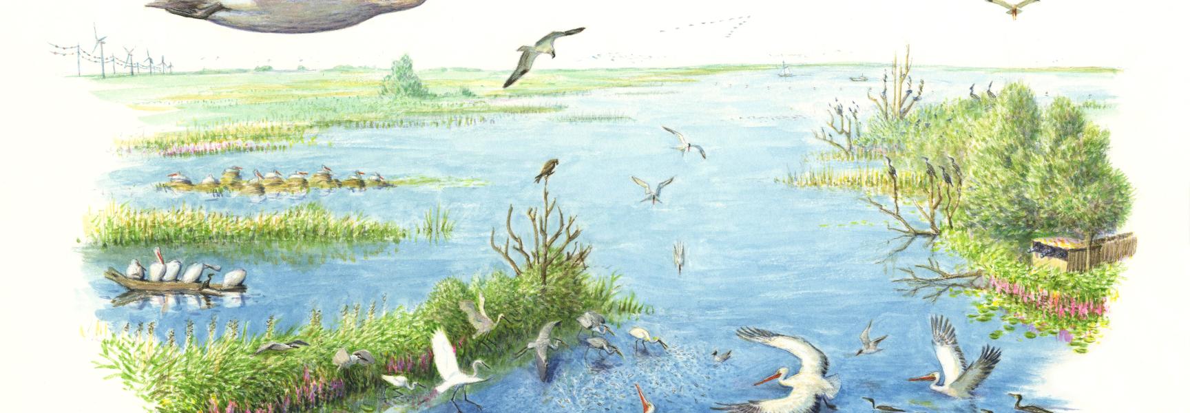 Boegbeeldtekening kroeskoppelikaan