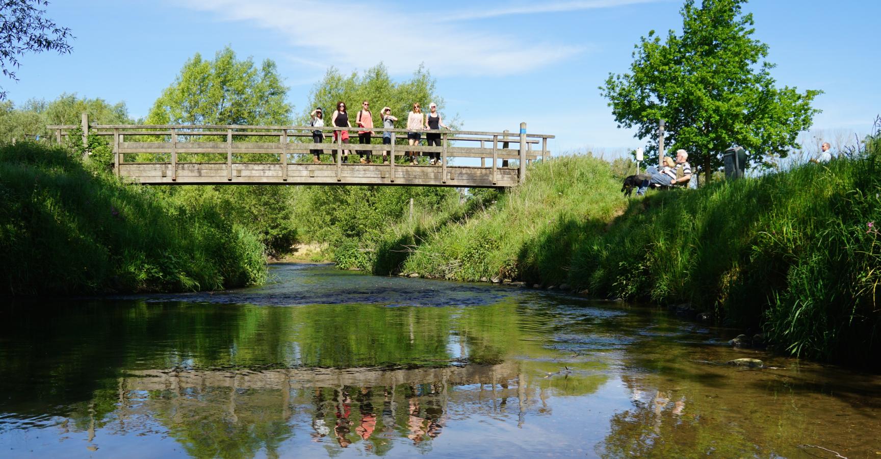 Geuldal wandelaars op brug