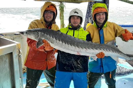 Bemanningsleden Lucas de Boer, Martijn Kater en Jacob Woord van de UK124: Luut Senior. Foto: Cornelis Romkes